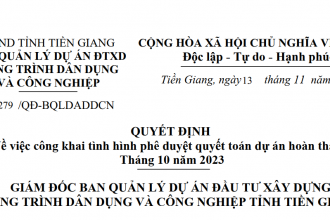 Quyết định về việc công khai tình hình phê duyệt quyết toán dự án hoàn thành Tháng 10 năm 2023